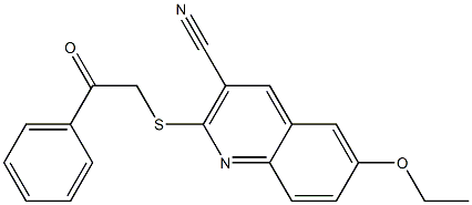 6-ethoxy-2-[(2-oxo-2-phenylethyl)sulfanyl]-3-quinolinecarbonitrile,,结构式