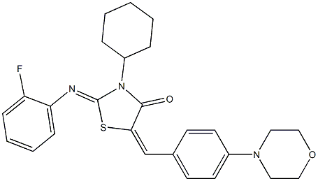 3-cyclohexyl-2-[(2-fluorophenyl)imino]-5-[4-(4-morpholinyl)benzylidene]-1,3-thiazolidin-4-one Structure