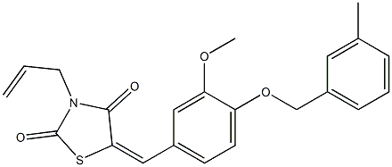 3-allyl-5-{3-methoxy-4-[(3-methylbenzyl)oxy]benzylidene}-1,3-thiazolidine-2,4-dione 化学構造式