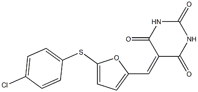 5-({5-[(4-chlorophenyl)sulfanyl]-2-furyl}methylene)-2,4,6(1H,3H,5H)-pyrimidinetrione 化学構造式