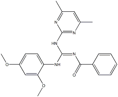 N''-benzoyl-N-(2,4-dimethoxyphenyl)-N'-(4,6-dimethyl-2-pyrimidinyl)guanidine Struktur