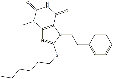 8-(hexylsulfanyl)-3-methyl-7-(2-phenylethyl)-3,7-dihydro-1H-purine-2,6-dione 结构式