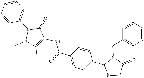 4-(3-benzyl-4-oxo-1,3-thiazolidin-2-yl)-N-(1,5-dimethyl-3-oxo-2-phenyl-2,3-dihydro-1H-pyrazol-4-yl)benzamide