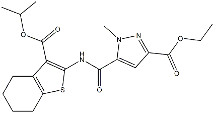 ethyl 5-({[3-(isopropoxycarbonyl)-4,5,6,7-tetrahydro-1-benzothien-2-yl]amino}carbonyl)-1-methyl-1H-pyrazole-3-carboxylate,,结构式