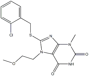8-[(2-chlorobenzyl)sulfanyl]-7-(2-methoxyethyl)-3-methyl-3,7-dihydro-1H-purine-2,6-dione,,结构式