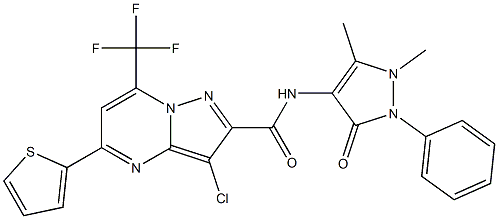  3-chloro-N-(1,5-dimethyl-3-oxo-2-phenyl-2,3-dihydro-1H-pyrazol-4-yl)-5-thien-2-yl-7-(trifluoromethyl)pyrazolo[1,5-a]pyrimidine-2-carboxamide