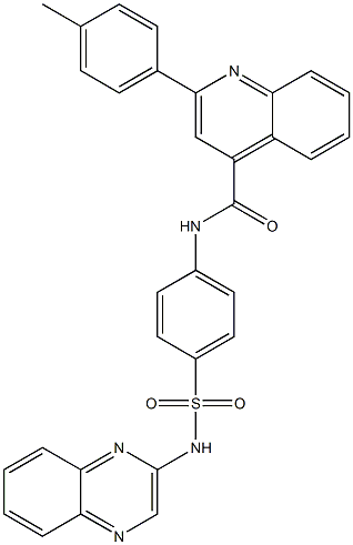 2-(4-methylphenyl)-N-{4-[(2-quinoxalinylamino)sulfonyl]phenyl}-4-quinolinecarboxamide,,结构式