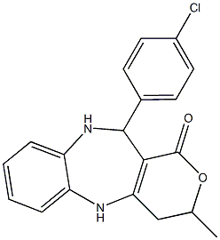 11-(4-chlorophenyl)-3-methyl-4,5,10,11-tetrahydropyrano[4,3-b][1,5]benzodiazepin-1(3H)-one,,结构式