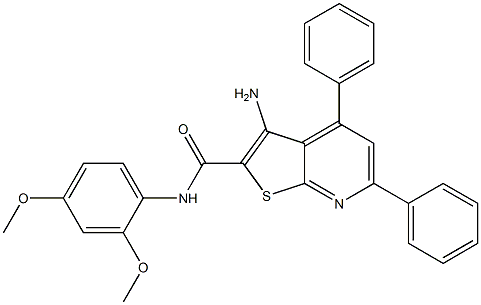 3-amino-N-(2,4-dimethoxyphenyl)-4,6-diphenylthieno[2,3-b]pyridine-2-carboxamide 结构式