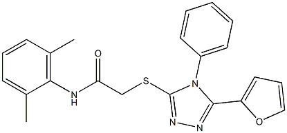 N-(2,6-dimethylphenyl)-2-{[5-(2-furyl)-4-phenyl-4H-1,2,4-triazol-3-yl]sulfanyl}acetamide,,结构式