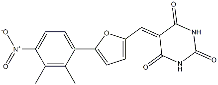 5-[(5-{4-nitro-2,3-dimethylphenyl}-2-furyl)methylene]-2,4,6(1H,3H,5H)-pyrimidinetrione 化学構造式