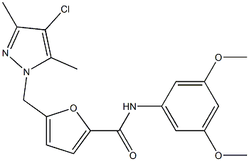 5-[(4-chloro-3,5-dimethyl-1H-pyrazol-1-yl)methyl]-N-(3,5-dimethoxyphenyl)-2-furamide,,结构式