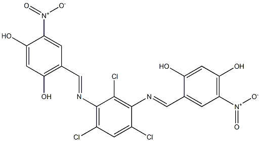 4-nitro-6-({[2,4,6-trichloro-3-({2,4-dihydroxy-5-nitrobenzylidene}amino)phenyl]imino}methyl)-1,3-benzenediol 化学構造式