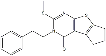 2-(methylsulfanyl)-3-(2-phenylethyl)-3,5,6,7-tetrahydro-4H-cyclopenta[4,5]thieno[2,3-d]pyrimidin-4-one Struktur