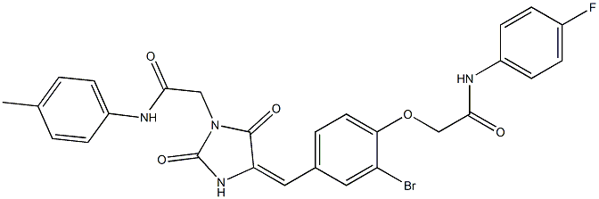 2-[2-bromo-4-({2,5-dioxo-1-[2-oxo-2-(4-toluidino)ethyl]-4-imidazolidinylidene}methyl)phenoxy]-N-(4-fluorophenyl)acetamide 结构式