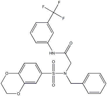 2-[benzyl(2,3-dihydro-1,4-benzodioxin-6-ylsulfonyl)amino]-N-[3-(trifluoromethyl)phenyl]acetamide 化学構造式