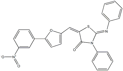 5-[(5-{3-nitrophenyl}-2-furyl)methylene]-3-phenyl-2-(phenylimino)-1,3-thiazolidin-4-one,,结构式