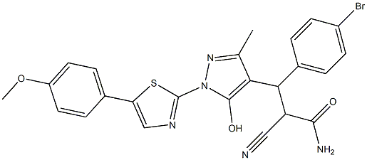 3-(4-bromophenyl)-2-cyano-3-{5-hydroxy-1-[5-(4-methoxyphenyl)-1,3-thiazol-2-yl]-3-methyl-1H-pyrazol-4-yl}propanamide Structure