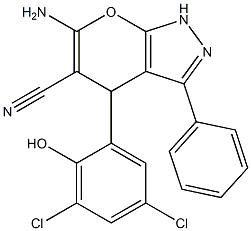 6-amino-4-(3,5-dichloro-2-hydroxyphenyl)-3-phenyl-1,4-dihydropyrano[2,3-c]pyrazole-5-carbonitrile Structure