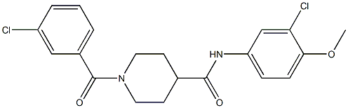 1-(3-chlorobenzoyl)-N-(3-chloro-4-methoxyphenyl)piperidine-4-carboxamide,,结构式