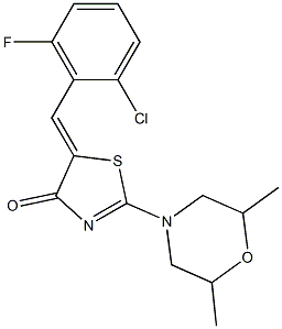 5-(2-chloro-6-fluorobenzylidene)-2-(2,6-dimethyl-4-morpholinyl)-1,3-thiazol-4(5H)-one 化学構造式