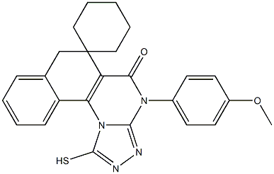 4-(4-methoxyphenyl)-1-sulfanyl-6,7-dihydrospiro(benzo[h][1,2,4]triazolo[4,3-a]quinazoline-6,1'-cyclohexane)-5(4H)-one Struktur