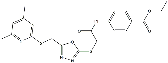 ethyl 4-({[(5-{[(4,6-dimethyl-2-pyrimidinyl)sulfanyl]methyl}-1,3,4-oxadiazol-2-yl)sulfanyl]acetyl}amino)benzoate Structure