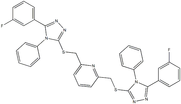 2,6-bis({[5-(3-fluorophenyl)-4-phenyl-4H-1,2,4-triazol-3-yl]sulfanyl}methyl)pyridine Struktur