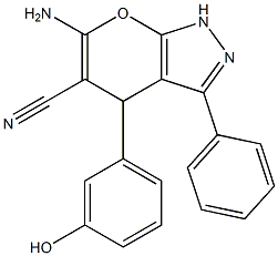 6-amino-4-(3-hydroxyphenyl)-3-phenyl-1,4-dihydropyrano[2,3-c]pyrazole-5-carbonitrile,,结构式