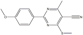 2-(4-methoxyphenyl)-4-methyl-6-(methylsulfanyl)-5-pyrimidinecarbonitrile,,结构式