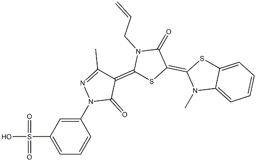 3-{4-[3-allyl-5-(3-methyl-1,3-benzothiazol-2(3H)-ylidene)-4-oxo-1,3-thiazolidin-2-ylidene]-3-methyl-5-oxo-4,5-dihydro-1H-pyrazol-1-yl}benzenesulfonic acid 化学構造式