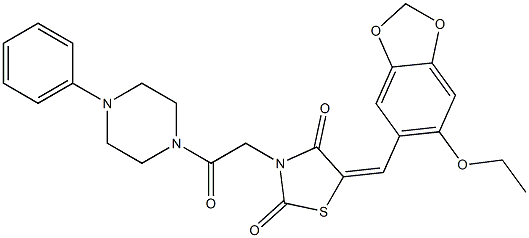 5-[(6-ethoxy-1,3-benzodioxol-5-yl)methylene]-3-[2-oxo-2-(4-phenylpiperazin-1-yl)ethyl]-1,3-thiazolidine-2,4-dione Struktur