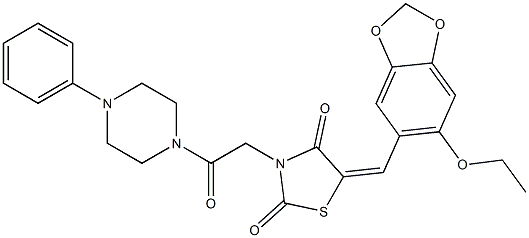 5-[(6-ethoxy-1,3-benzodioxol-5-yl)methylene]-3-[2-oxo-2-(4-phenylpiperazin-1-yl)ethyl]-1,3-thiazolidine-2,4-dione,,结构式