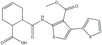 6-({[3-(methoxycarbonyl)-4,2'-bithien-2-yl]amino}carbonyl)cyclohex-3-ene-1-carboxylic acid,,结构式
