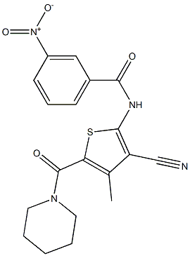 N-[3-cyano-4-methyl-5-(piperidin-1-ylcarbonyl)thien-2-yl]-3-nitrobenzamide 化学構造式