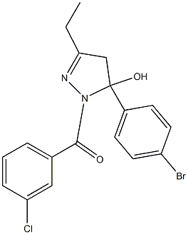 5-(4-bromophenyl)-1-(3-chlorobenzoyl)-3-ethyl-4,5-dihydro-1H-pyrazol-5-ol,,结构式