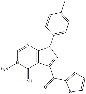 [5-amino-4-imino-1-(4-methylphenyl)-4,5-dihydro-1H-pyrazolo[3,4-d]pyrimidin-3-yl](2-thienyl)methanone,,结构式