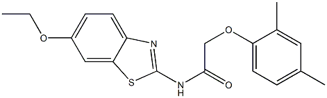 2-(2,4-dimethylphenoxy)-N-(6-ethoxy-1,3-benzothiazol-2-yl)acetamide,,结构式