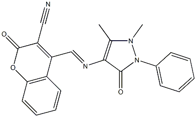 4-{[(1,5-dimethyl-3-oxo-2-phenyl-2,3-dihydro-1H-pyrazol-4-yl)imino]methyl}-2-oxo-2H-chromene-3-carbonitrile 结构式