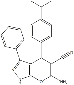 6-amino-4-(4-isopropylphenyl)-3-phenyl-1,4-dihydropyrano[2,3-c]pyrazole-5-carbonitrile Structure