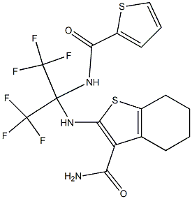 2-{[2,2,2-trifluoro-1-[(2-thienylcarbonyl)amino]-1-(trifluoromethyl)ethyl]amino}-4,5,6,7-tetrahydro-1-benzothiophene-3-carboxamide Structure