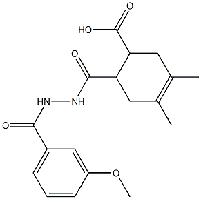 6-{[2-(3-methoxybenzoyl)hydrazino]carbonyl}-3,4-dimethyl-3-cyclohexene-1-carboxylic acid Struktur