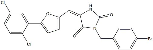 3-(4-bromobenzyl)-5-{[5-(2,5-dichlorophenyl)-2-furyl]methylene}-2,4-imidazolidinedione 化学構造式