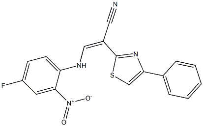 3-{4-fluoro-2-nitroanilino}-2-(4-phenyl-1,3-thiazol-2-yl)acrylonitrile Struktur