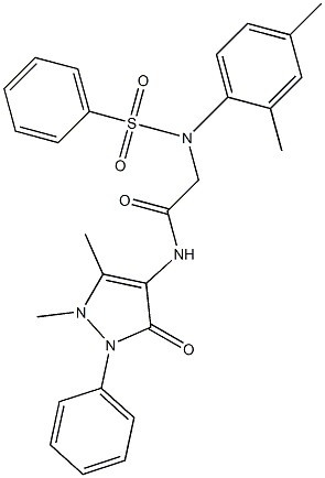 N-(1,5-dimethyl-3-oxo-2-phenyl-2,3-dihydro-1H-pyrazol-4-yl)-2-[2,4-dimethyl(phenylsulfonyl)anilino]acetamide 结构式