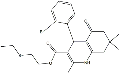 2-(ethylsulfanyl)ethyl 4-(2-bromophenyl)-2,7,7-trimethyl-5-oxo-1,4,5,6,7,8-hexahydro-3-quinolinecarboxylate 化学構造式