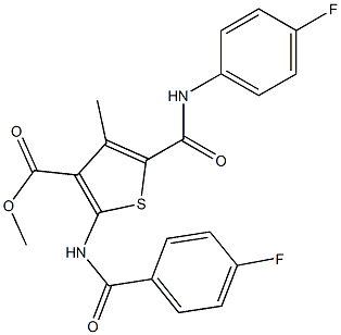 methyl 5-{[(4-fluorophenyl)amino]carbonyl}-2-{[(4-fluorophenyl)carbonyl]amino}-4-methylthiophene-3-carboxylate Struktur