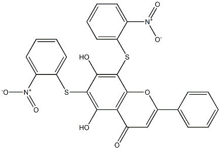 5,7-dihydroxy-6,8-bis({2-nitrophenyl}sulfanyl)-2-phenyl-4H-chromen-4-one Structure