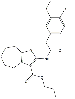 propyl 2-{[(3,4-dimethoxyphenyl)acetyl]amino}-5,6,7,8-tetrahydro-4H-cyclohepta[b]thiophene-3-carboxylate 化学構造式