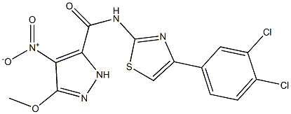 N-[4-(3,4-dichlorophenyl)-1,3-thiazol-2-yl]-4-nitro-3-methoxy-1H-pyrazole-5-carboxamide Struktur